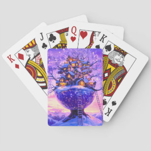 Winter Fantasy Snowy Tree Village Landscape Poker Cards