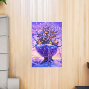 Winter Fantasy Snowy Tree Village Landscape Rug