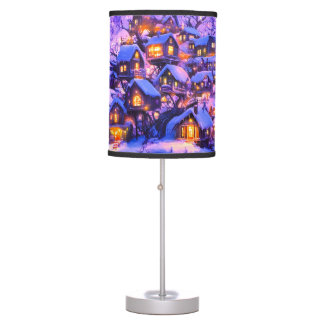 Winter Fantasy Snowy Tree Village Landscape Table Lamp