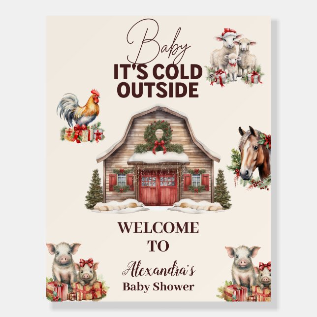 Winter Farm Animals Christmas Baby Shower Foam Board (Front)