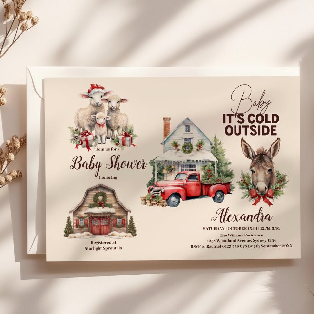 Winter Farm Animals Christmas Baby Shower Invitation (Creator Uploaded)