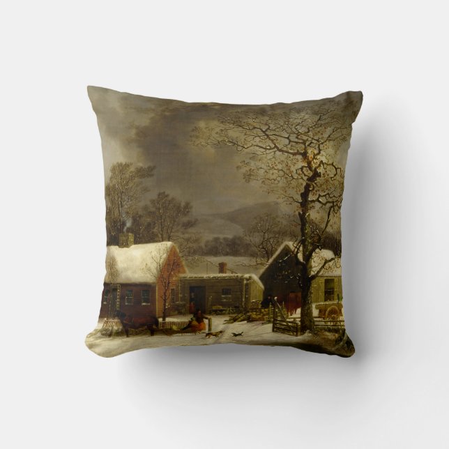 Winter Farm Painting by George Durrie Throw Pillow (Front)