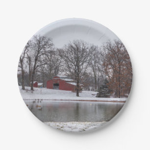 Winter Farm Pano Paper Plates