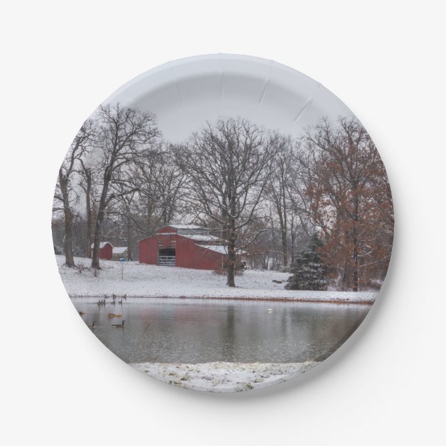 Winter Farm Pano Paper Plates (Front)
