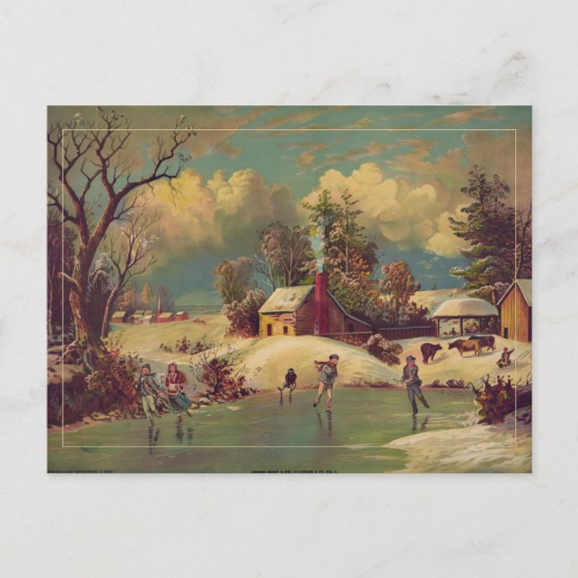 Winter Farm Scene Postcard (Front)
