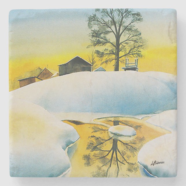 Winter Farm Stone Coaster (Front)