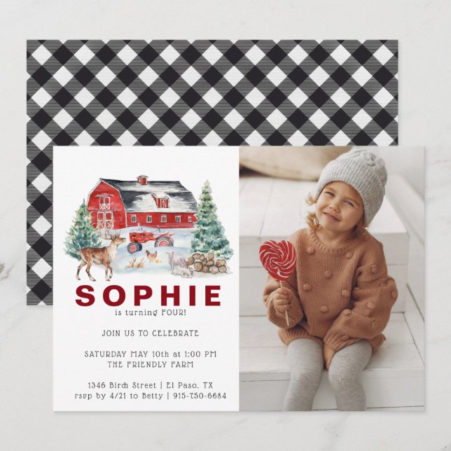 Winter Farm Theme | Barn Birthday Party Invitation (Front/Back)