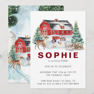 Winter Farm Theme Barn Birthday Party Invitation