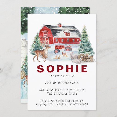 Winter Farm Theme  Barn Birthday Party Invitation