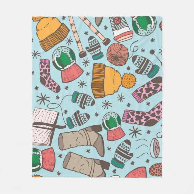 Winter Fashion Doodle Sketch Pattern Fleece Blanket (Front)
