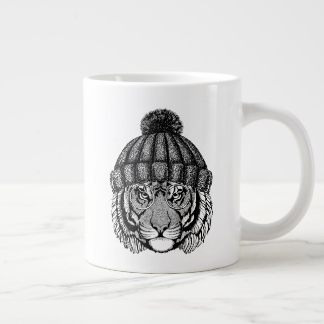 Winter Fashion Ready Tiger Giant Coffee Mug (Right)