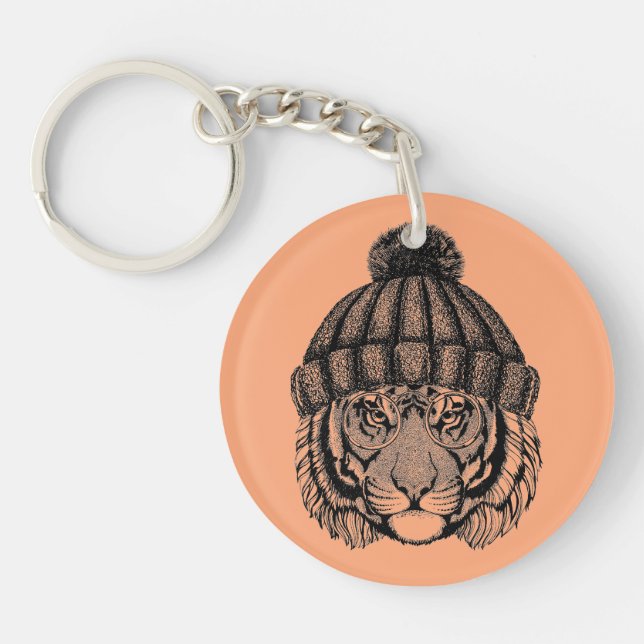 Winter Fashion Ready Tiger Keychain (Front)