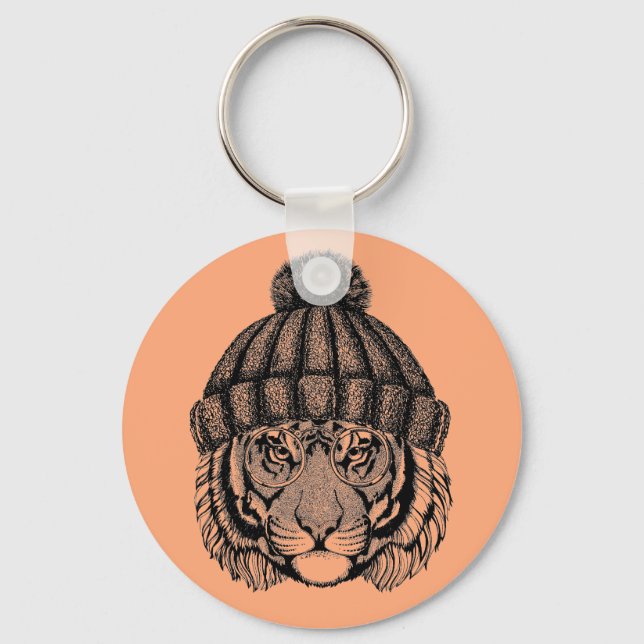 Winter Fashion Ready Tiger Keychain (Front)