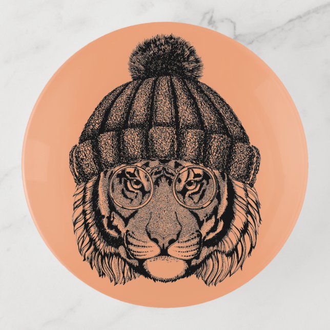 Winter Fashion Ready Tiger Trinket Tray (Front)