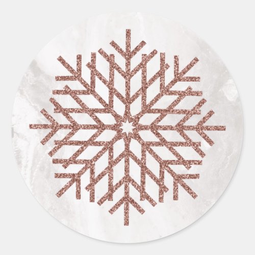 Winter Faux Rose Gold Snowflakes Classic Round Sticker