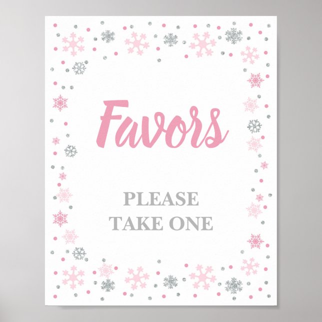 Winter Favor Sign Pink & Silver Snowflakes (Front)