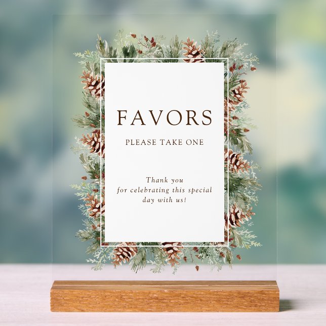 Winter Favors Acrylic Sign (Pine Forest Winter Favors Acrylic Sign by Painted Paperie)