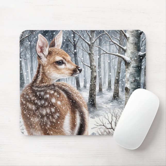 Winter Fawn In a Forest Mouse Pad (With Mouse)
