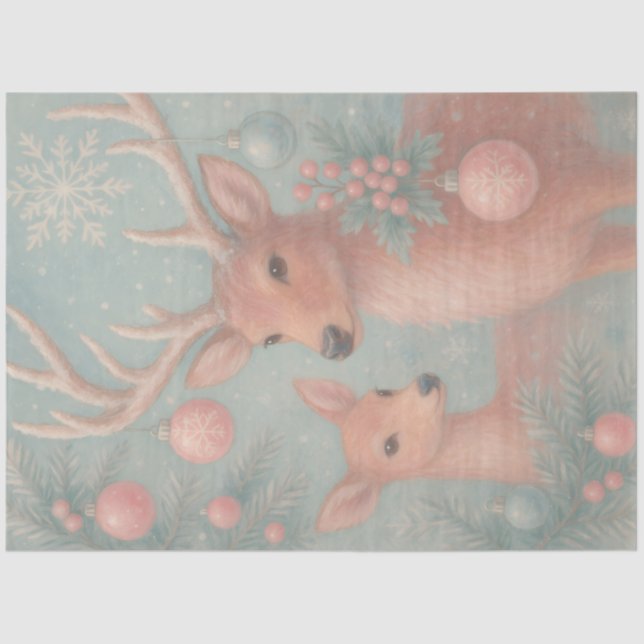 Winter Fawns – Pastel Woodland Christmas Decoupage Tissue Paper (Front)