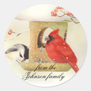 Winter Feeder Cardinal Christmas Stickers