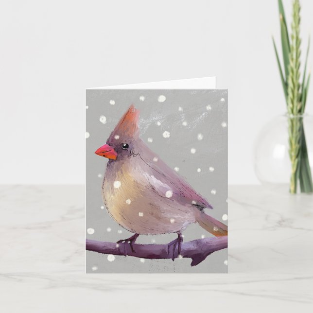 Winter Female Cardinal in Snow BLANK Greeting Card (Front)