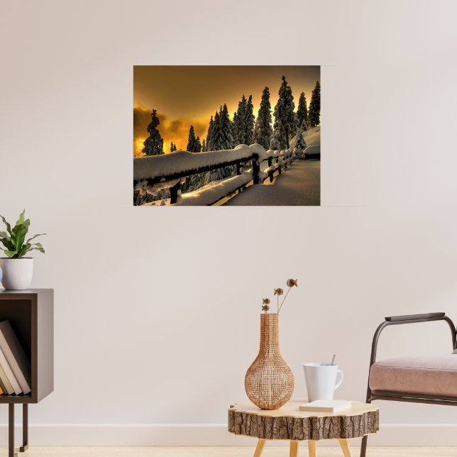 Winter Fence Scene Print Poster Artwork Mural (Living Room 3)