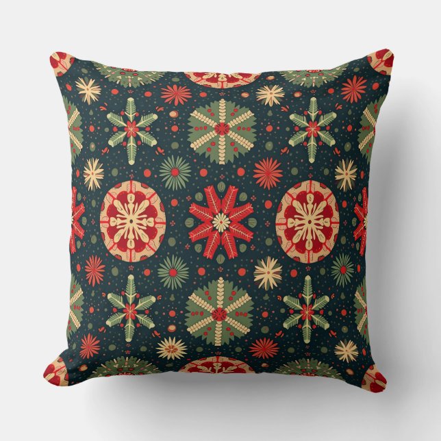 Winter Festive Bloom Throw Pillow (Front)