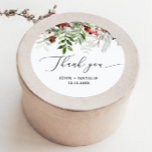 Winter festive Christmas evergeen wedding Classic Round Sticker<br><div class="desc">Winter festive Christmas evergeen wedding Favor Tags
Matching items available.</div>