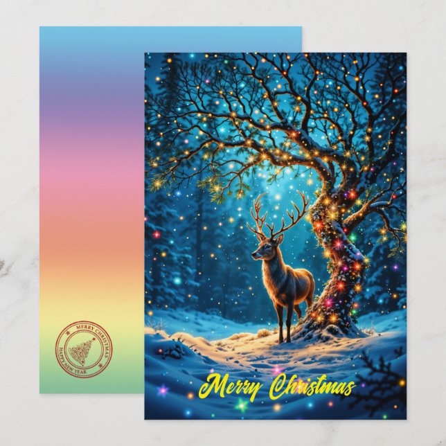 Winter festive cute deer Christmas forest  Invitation (Front/Back)