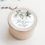 Winter festive foliage evergreen wedding classic round sticker<br><div class="desc">Winter festive foliage evergreen wedding Classic Round Sticker
Matching items available.</div>