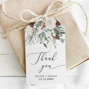 Winter festive foliage evergreen wedding gift tags