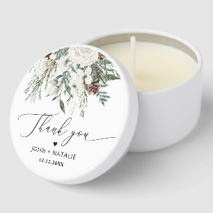 Winter festive foliage evergreen wedding mini candle favors
