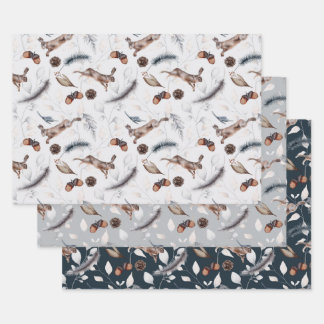 Winter Festive Rabbits Wrapping Paper Sheets