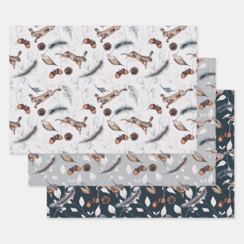 Winter Festive Rabbits Wrapping Paper Sheets