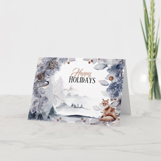 Winter festive snow red fox landscape xmas card (Front)