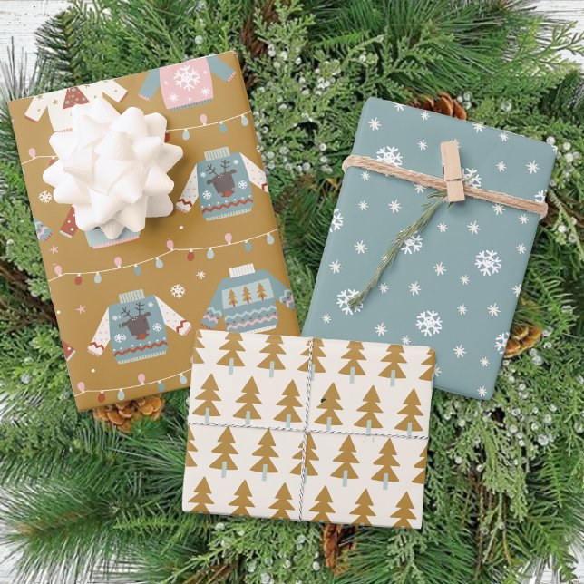 Winter Festive Sweater Snowflakes Christmas Wrapping Paper Sheets (Creator Uploaded)