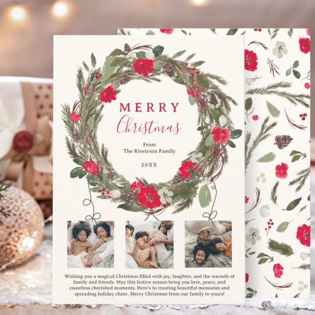 Winter festive wreath Christmas 3 photos Holiday Card (Winter festive wreath Christmas 3 photos Holiday Card)