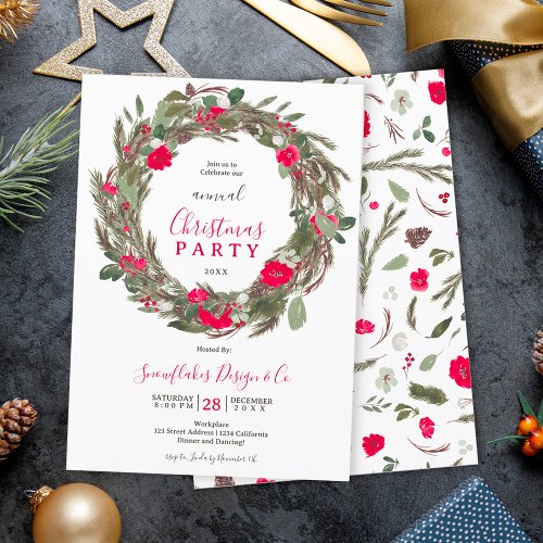 Winter festive wreath Christmas corporate party Invitation