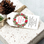 Winter festive wreath Merry Christmas  Gift Tags<br><div class="desc">Winter festive wreath Christmas Merry Christmas gift tag script featuring elegant winter festive hand painted green pine branches,  red flowers,  and holy berries,  with white cream blooms and lush greenery leaves in a wreath with an elegant script font typography.</div>