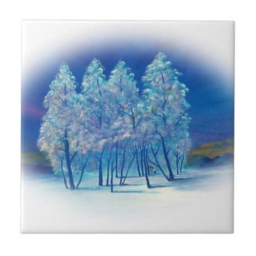 Winter Fir Trees Abstract Forest Artwork Tile