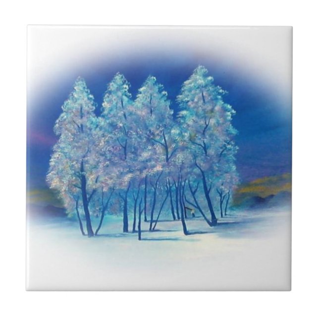 Winter Fir Trees Abstract Forest Artwork Tile (Front)