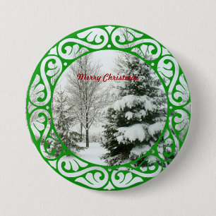 Winter Fir Trees, Merry Christmas Button