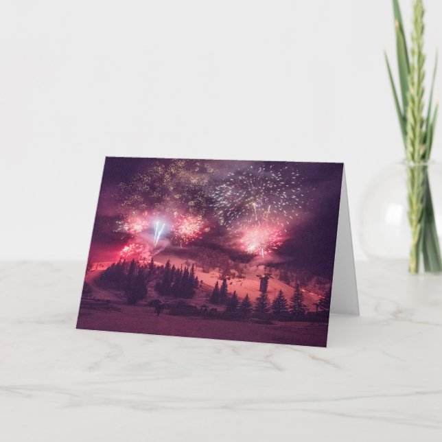 Winter Fireworks Snow Holiday Christmas Cards (Front)