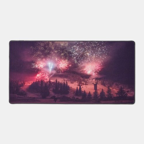 Winter Fireworks Snow Holiday Christmas Desk Mat