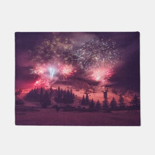 Winter Fireworks Snow Holiday Christmas Doormat