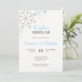 Winter first birthday Snowflakes Invitation (Standing Front)