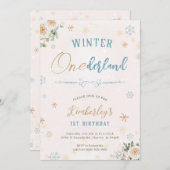 Winter First Birthday Wonderland Themed 1st Party Invitation (Front/Back)