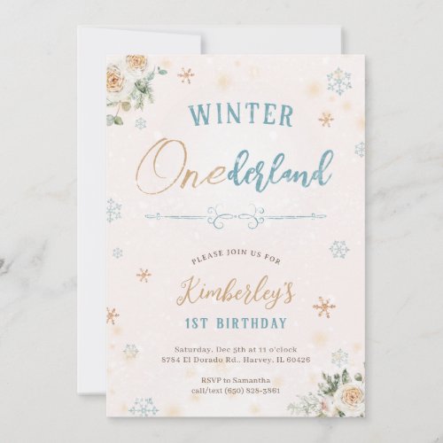 Winter First Birthday Wonderland Themed 1st Party Invitation
