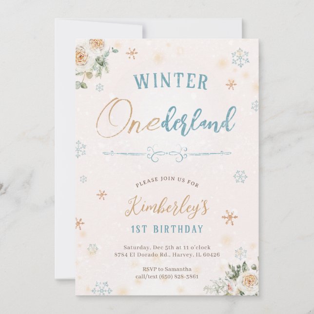 Winter First Birthday Wonderland Themed 1st Party Invitation (Front)