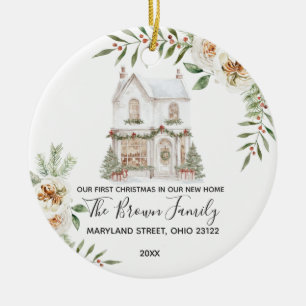 Winter First Christmas In New Home White Floral Ceramic Ornament